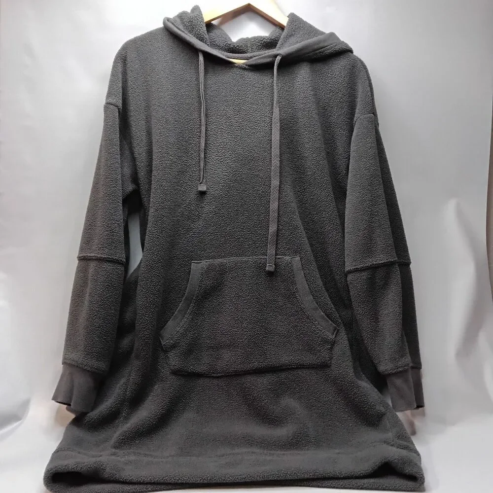 Cuddl Duds Blanket Sweater Hoodie Men's M Gray With Front Pockets Comfy Fleece